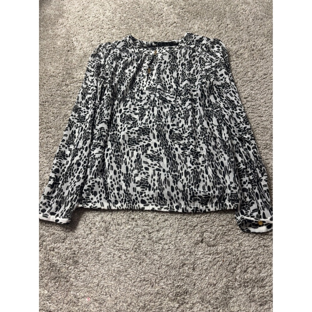 The Limited Womens Abstract Animal Print Blouse Black White Long Sleeve Medium